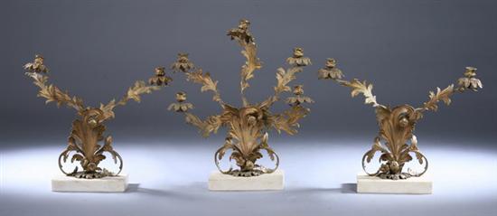 Appraisal: GRAND SCALE LOUIS XV-STYLE BRONZE-DOR CANDELABRA GARNITURE mid- th century