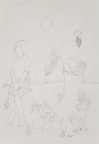 Appraisal: BENNY ANDREWS - Untitled Seated Woman and Turkey on Tree