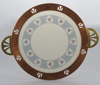 Appraisal: A Wachtersbacher ceramic copper and brass Secessionist tray designed by