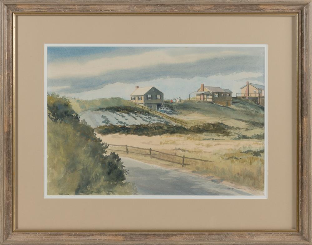 Appraisal: CAPE COD SCHOOL TH CENTURY COTTAGES ON A BLUFF WATERCOLOR