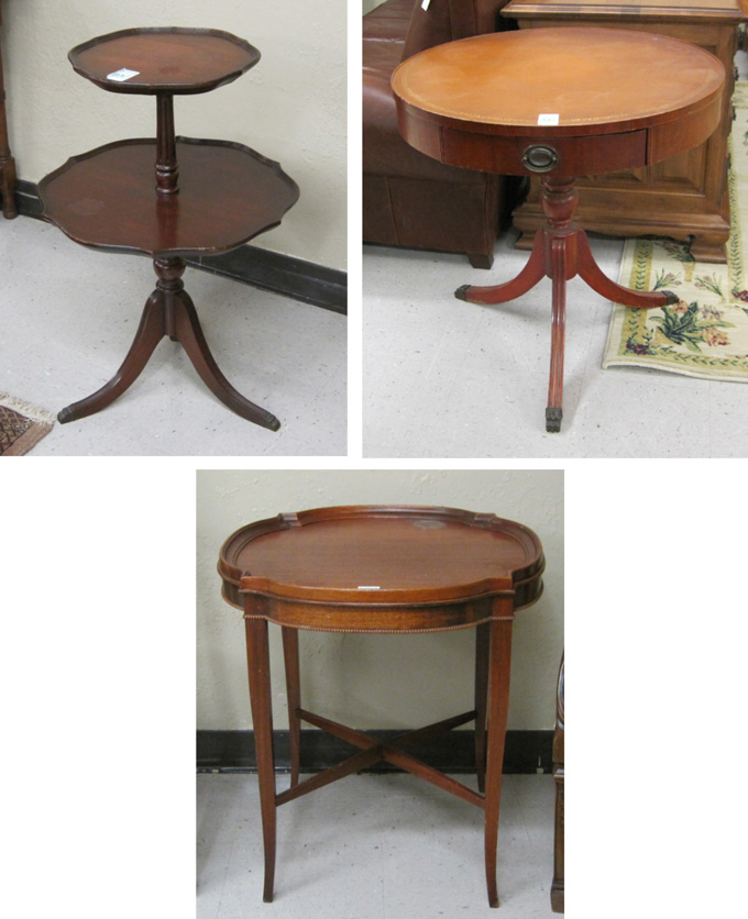 Appraisal: THREE FEDERAL STYLE MAHOGANY LAMP TABLES American mid- th century