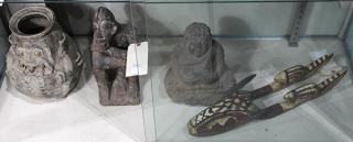 Appraisal: Lot of Ethnographic objects including a Balinese style pottery vessel