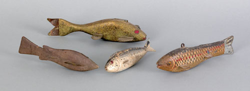 Appraisal: Four fish decoys early mid th c longest - l