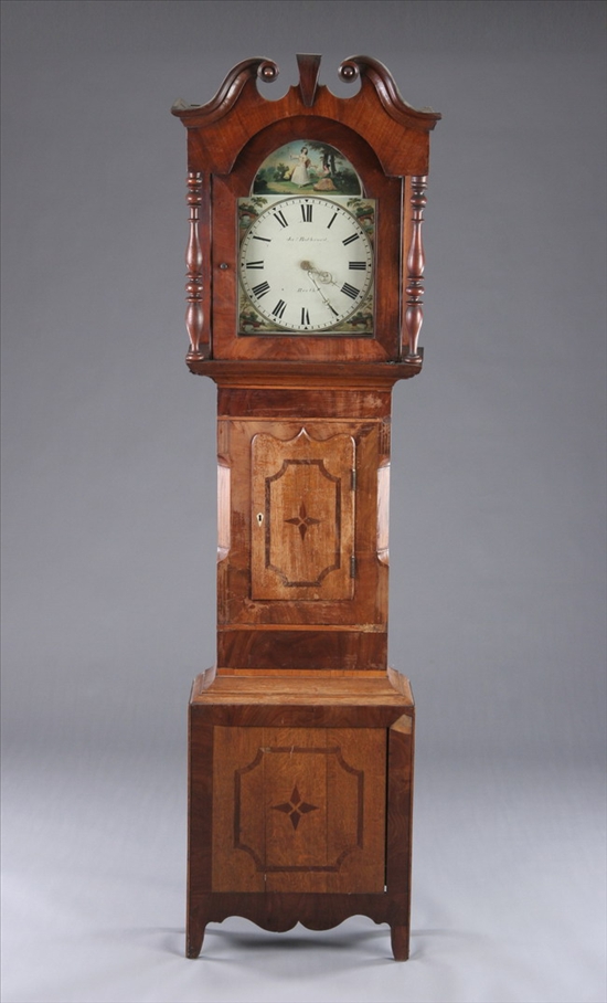 Appraisal: ENGLISH PROVINCIAL MIXED WOOD TALL-CASE CLOCK th century dial signed