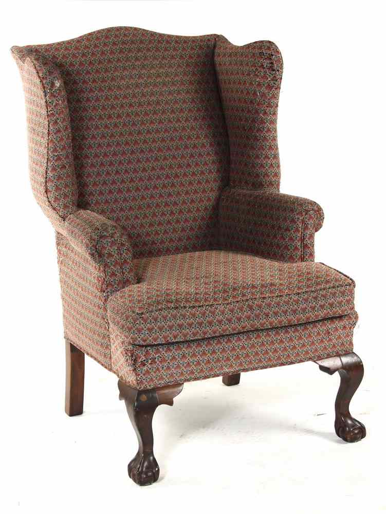 Appraisal: WING CHAIR - th c custom Chippendale style wing chair