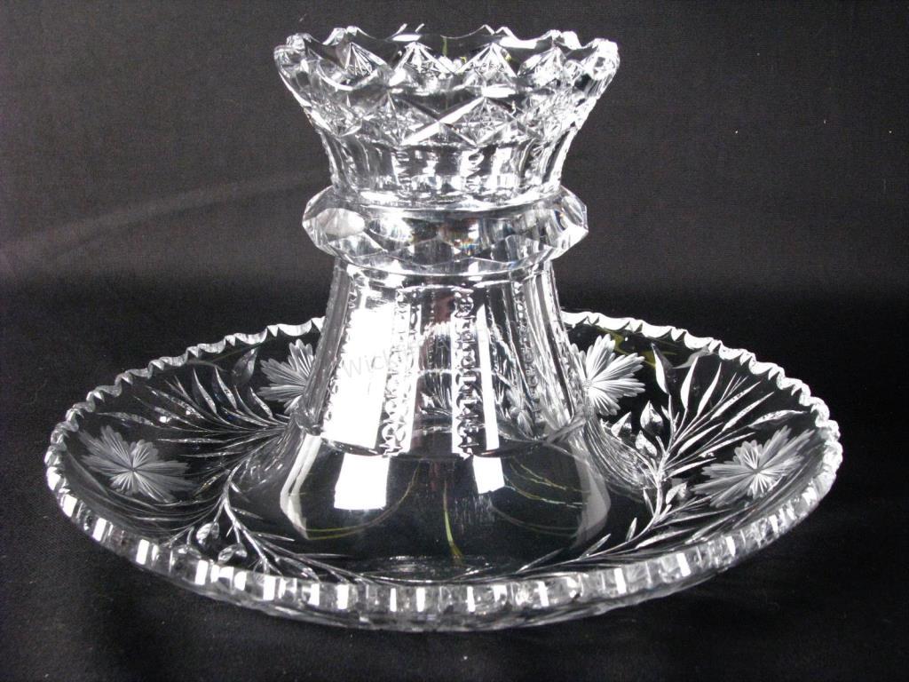 Appraisal: Cut and Etched Glass Hors d'oeuvre Server beautiful round server