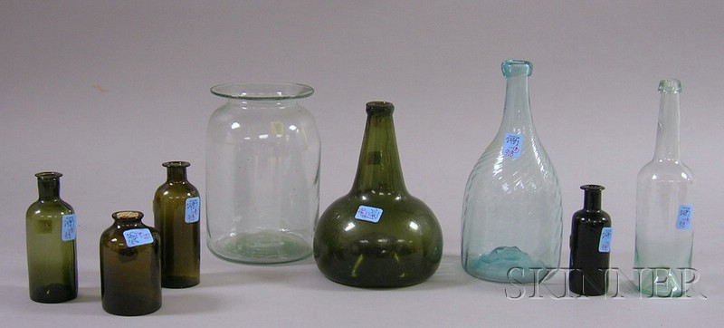 Appraisal: Eight Colored Blown Glass Bottles Jar and a Decanter an