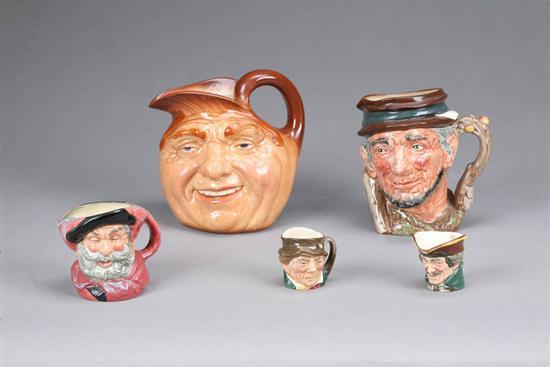 Appraisal: FIVE ROYAL DOULTON CHARACTER JUGS John Barleycorn Johnny Appleseed Falstaff