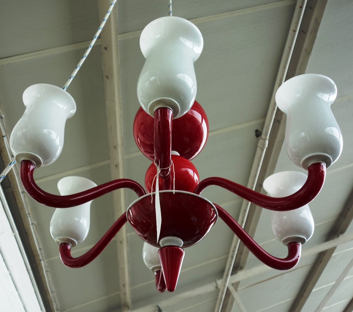 Appraisal: A Venetian Murano red and white glass six branch chandelier