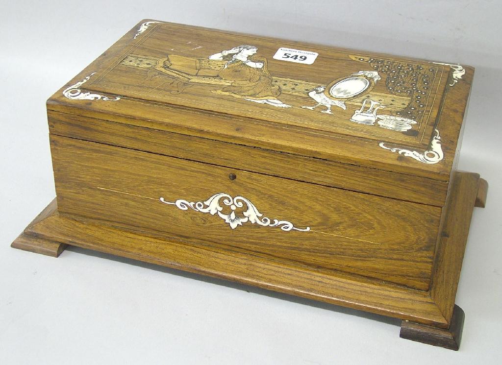 Appraisal: th century rosewood casket the lid inlaid with bone and