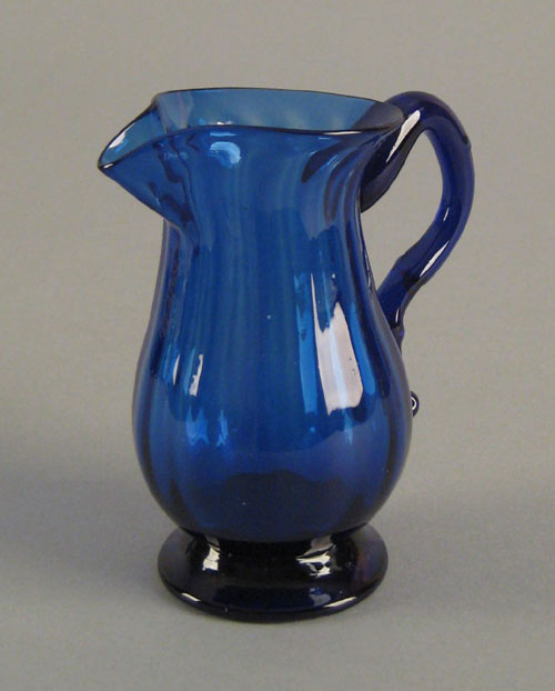 Appraisal: Stiegel type cobalt blown glass sixteen rib creamer late th