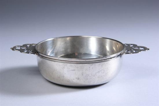 Appraisal: STERLING SILVER PORRINGER th century With pierced handles - oz