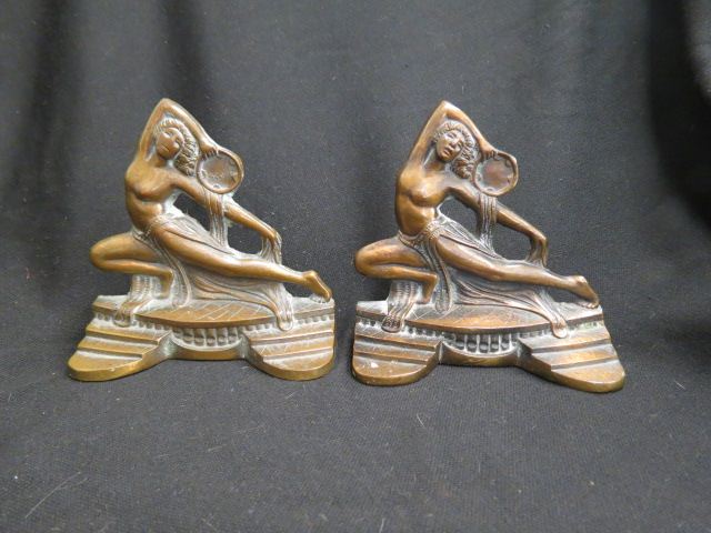 Appraisal: Pair of Art Deco Bronzed Bookends semi-nude dancers