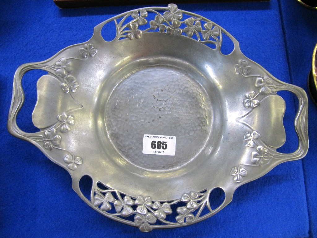 Appraisal: Tudric Pewter clover decorated twin handled dish