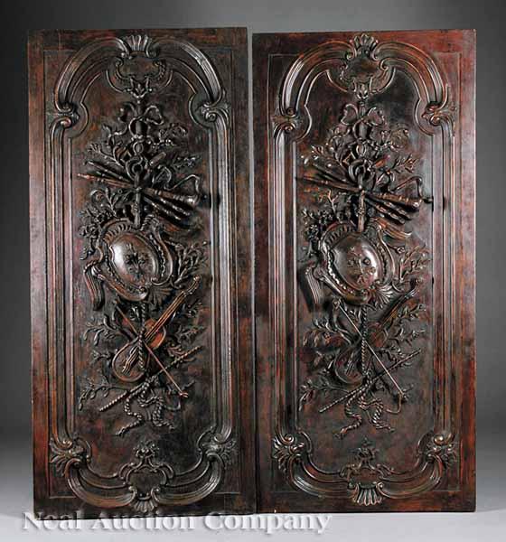 Appraisal: A Pair of Louis XVI-Style Carved Doors musical and hunting