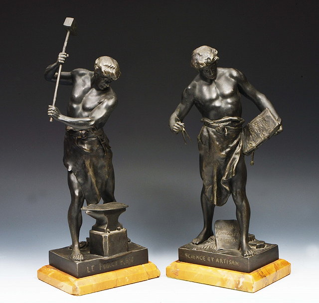 Appraisal: A PAIR OF FRENCH SPELTER FIGURES entitled 'Science Artisan' and