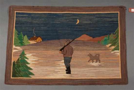 Appraisal: Grenfell Labrador Industries hooked rug circa central image nighttime scene