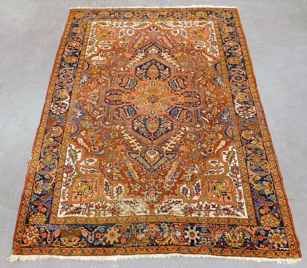 Appraisal: Persian Heriz Oriental Geometric Floral Carpet Rug Middle East th