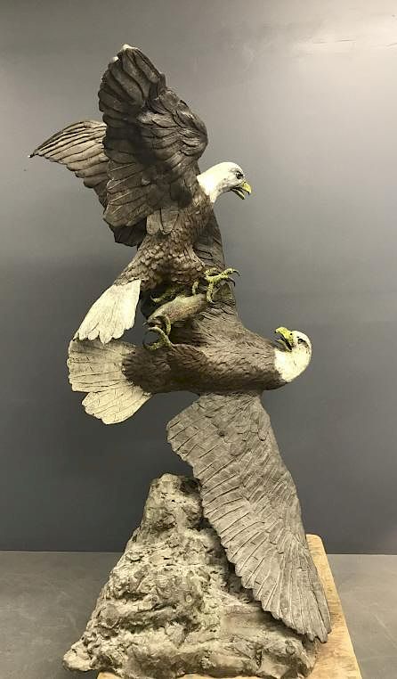 Appraisal: A J Obara Jr Life-Size Bronze of Eagles A J