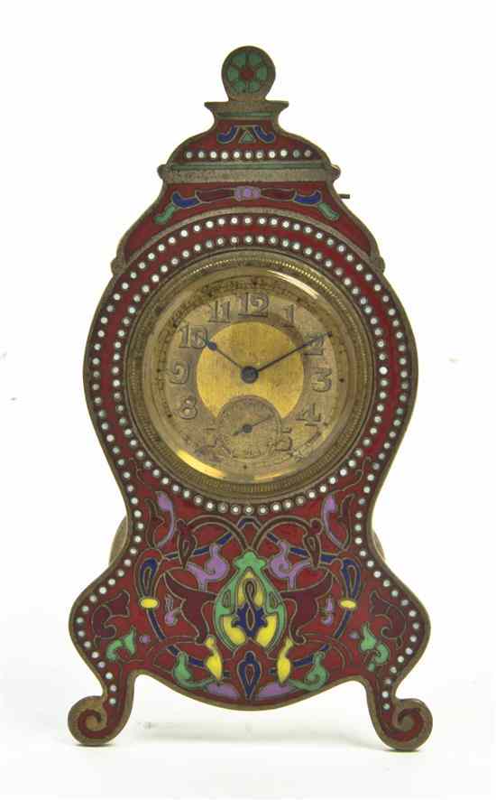 Appraisal: A Champleve Desk Clock of lidded baluster form the dial