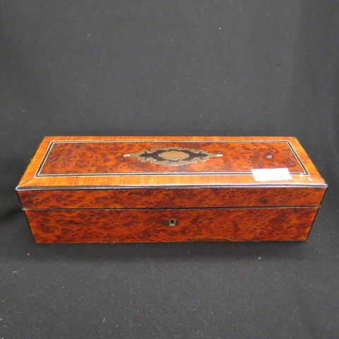 Appraisal: French Inlaid Wooden Jewelry Box tufted silk interior drop front