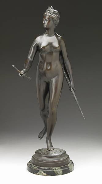 Appraisal: A French patinated bronze figure of Diana the Huntress cast