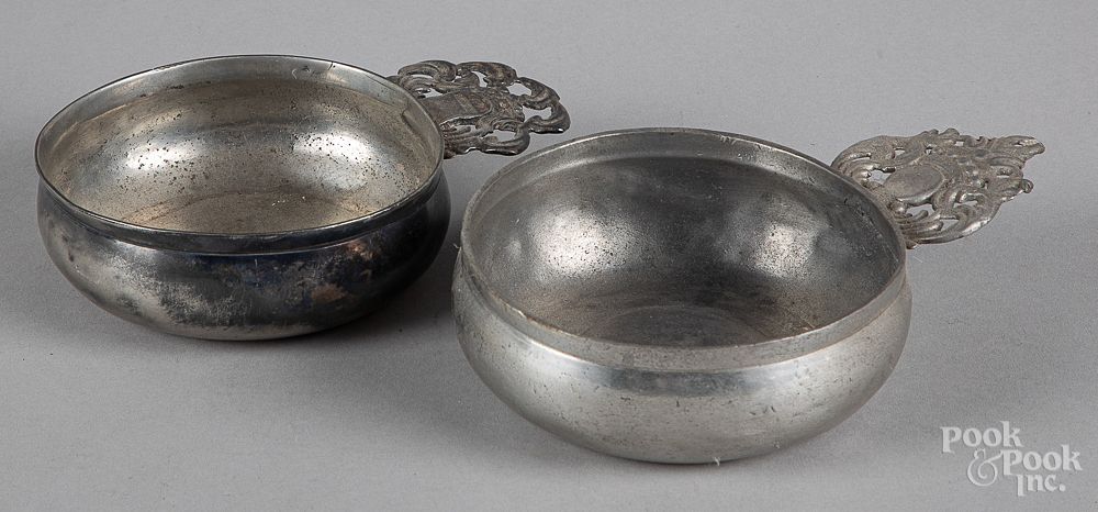 Appraisal: Two pewter porringers th c Two pewter porringers th c