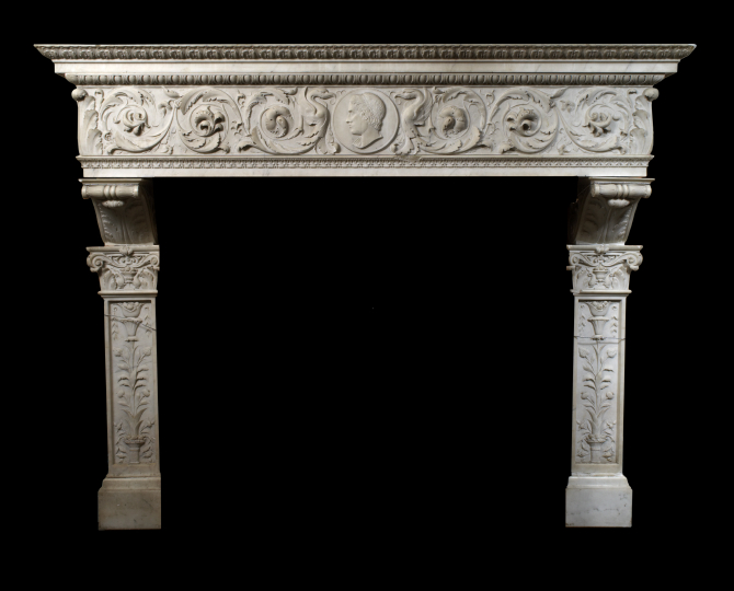 Appraisal: Imposing Carrara Marble Mantelpiece ca in the th-century Mannerist taste