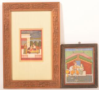 Appraisal: Oil Paintings of Mughal Courting Scenes Oil on Paper Painting