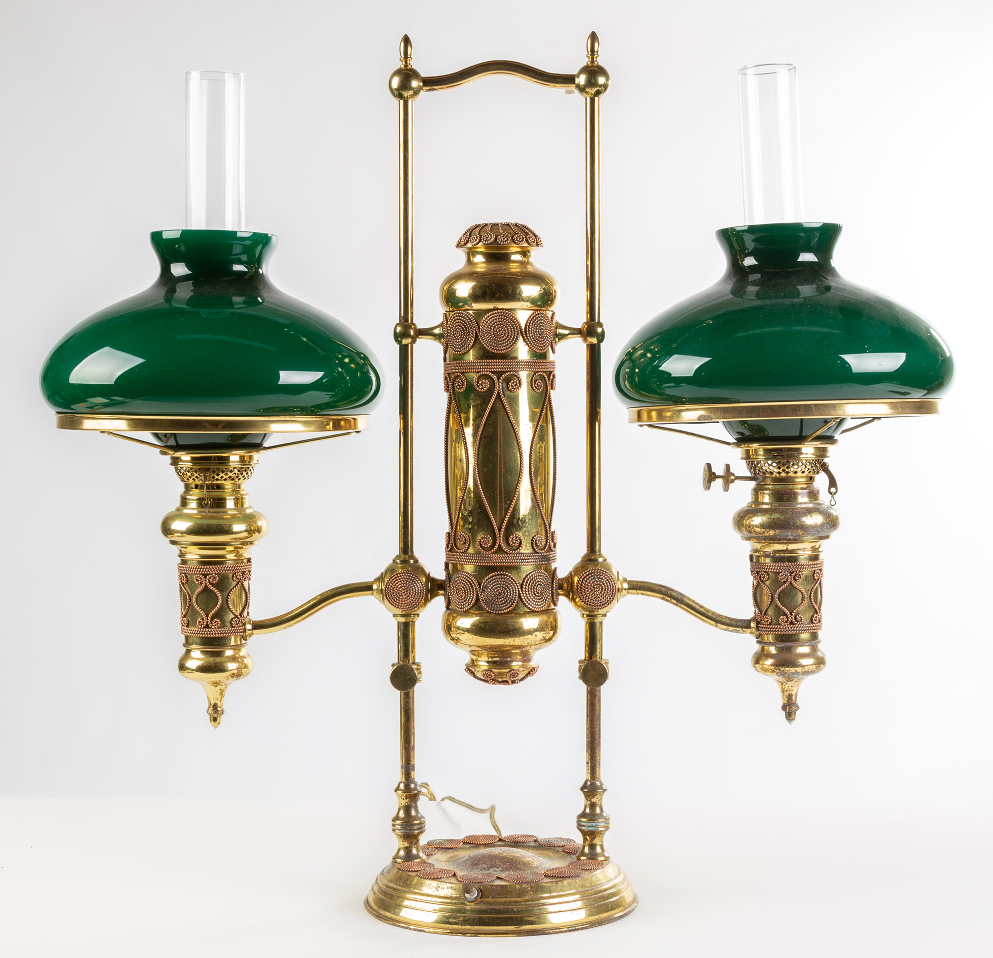 Appraisal: MANHATTAN BRASS CO TIFFANY DOUBLE STUDENT LAMP th century brass