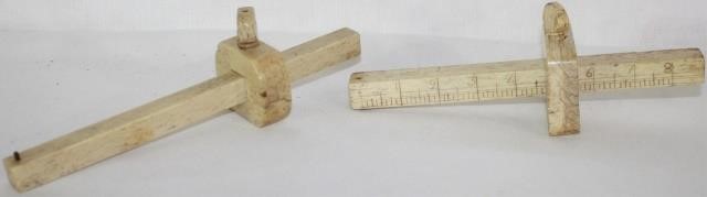 Appraisal: TWO TH CENTURY SAILOR MADE WHALEBONE MARKINGGAUGES SCRIMSHAW ONE IS