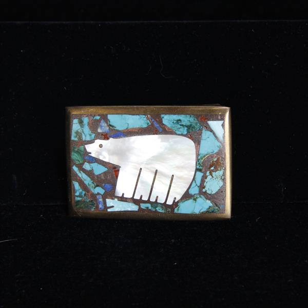 Appraisal: Native American Bronze with Turquoise Mother of Pearl Inlay Polar