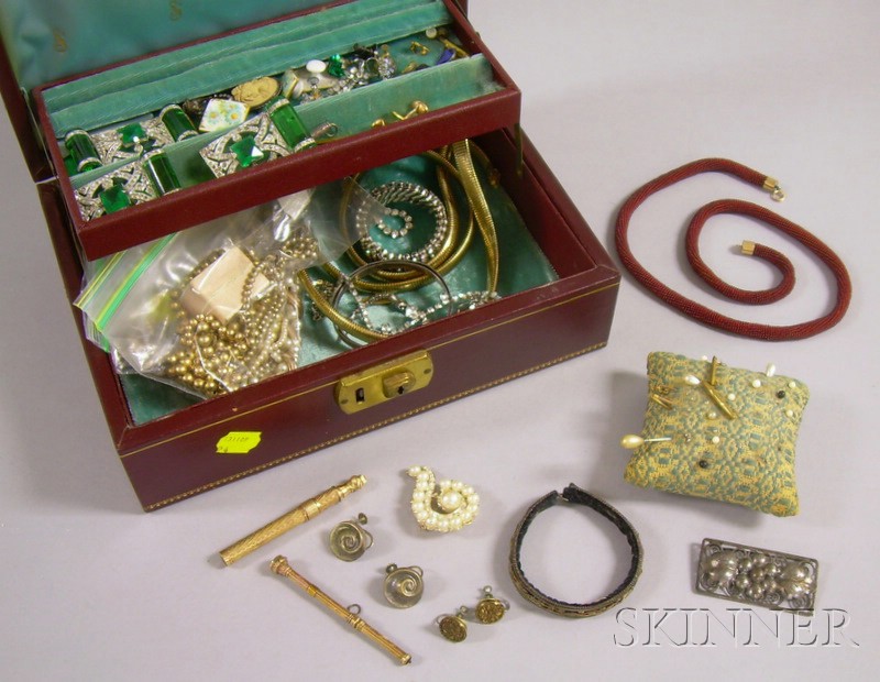 Appraisal: Box of Costume Jewelry including several strands of pearls thimbles