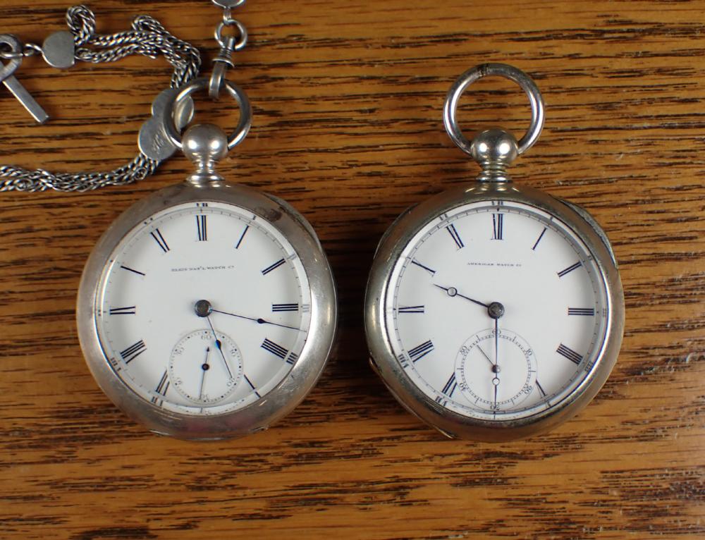 Appraisal: TWO KEY WIND OPEN FACE POCKET WATCHES Waltham model P