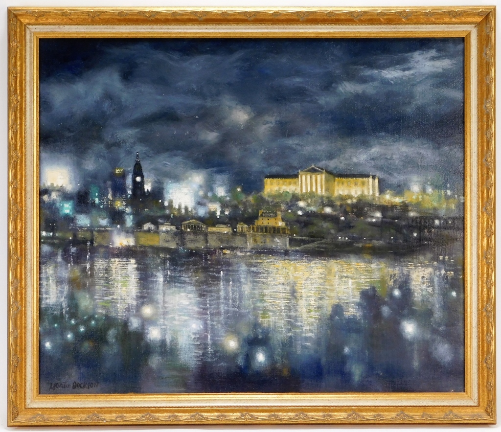 Appraisal: MARTIN JACKSON PHILADELPHIA NOCTURNAL PAINTING Pennsylvania - Impressionist city skyline