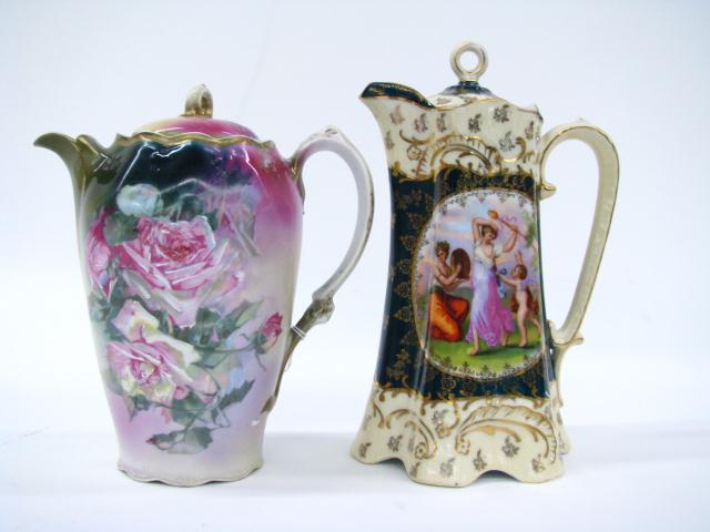 Appraisal: Two Porcelain Chocolate Pots one marked La France Bavaria depicting