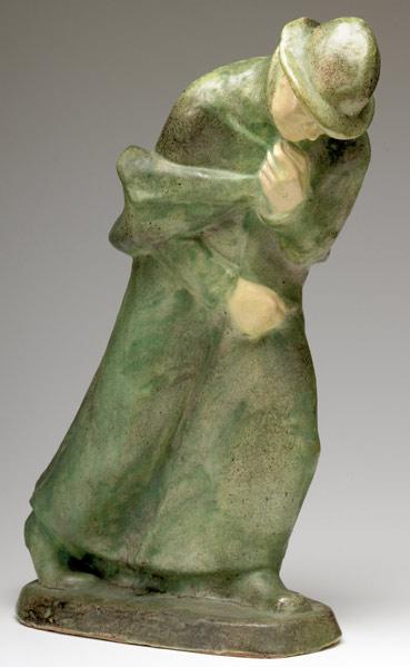 Appraisal: ANTON LANG Large glazed figure of a man walking against