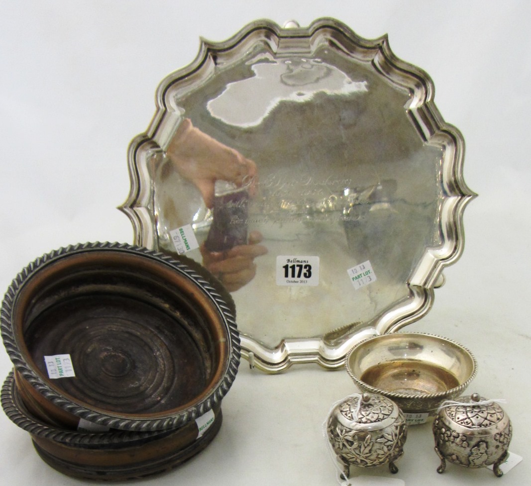 Appraisal: A silver salver of shaped circular form presentation inscribed at