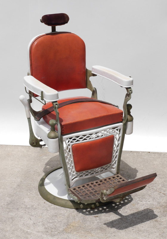 Appraisal: VINTAGE EMIL J PAIDAR CHICAGO BARBER CHAIR White enamel and