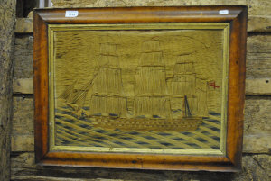 Appraisal: A th century longstitch wool picture of a three-masted sailing