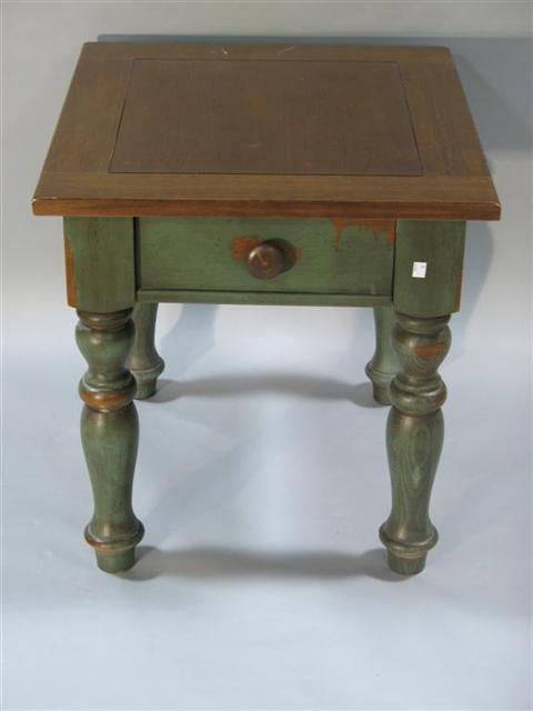 Appraisal: COUNTRY STYLE GREEN WASHED SIDE TABLE th century mahogany top