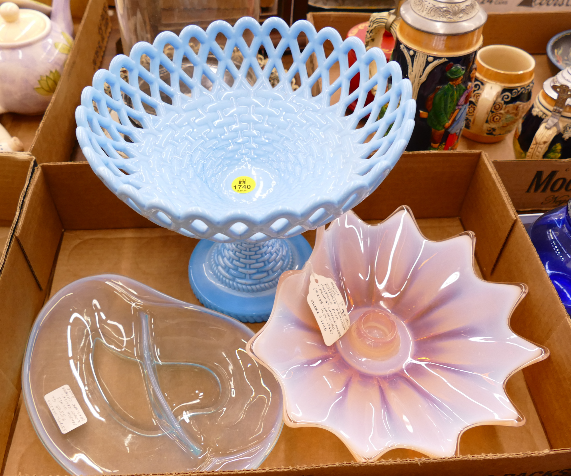 Appraisal: Box Blue Glass Basket Etc