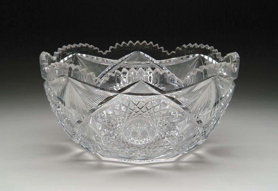 Appraisal: CUT GLASS PUNCHBOWL Punchbowl is cut in hobstar fan and