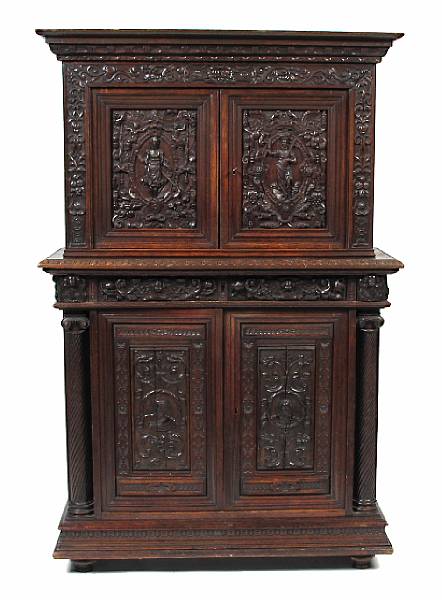 Appraisal: A Flemish Renaissance style two part cabinet th century height