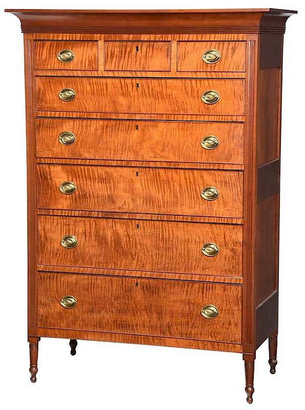 Appraisal: American Federal Tiger Maple Tall Chest Pennsylvania early th century