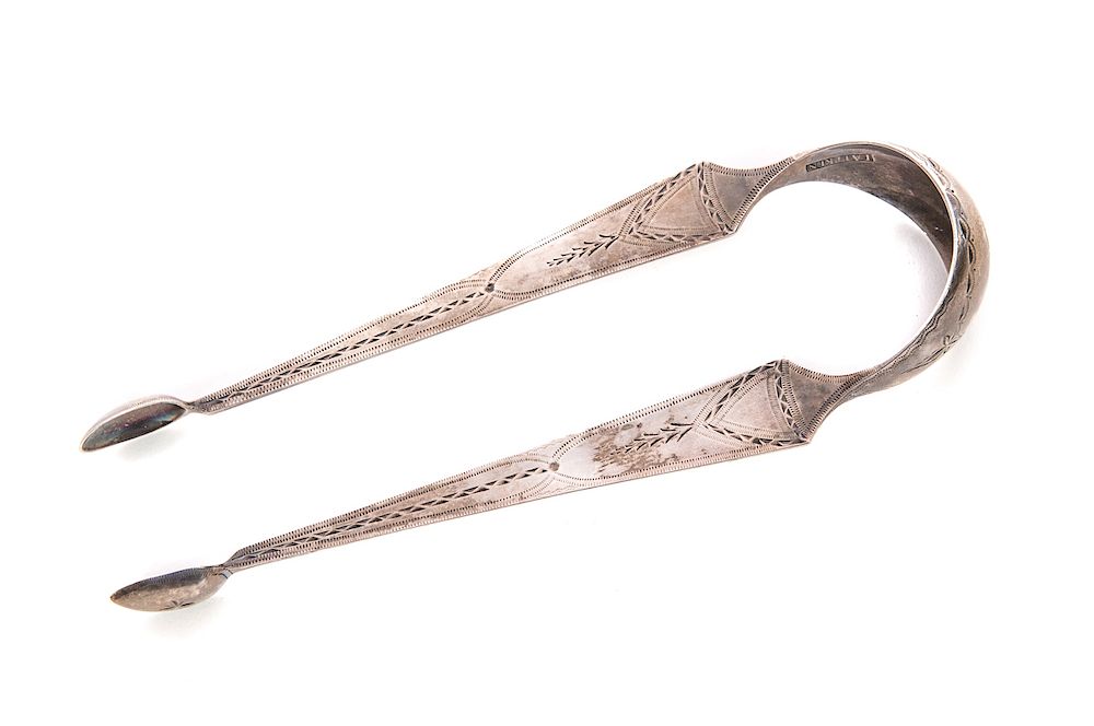 Appraisal: I Aitken Engraved Coin Silver Sugar Tongs Measures tall Good