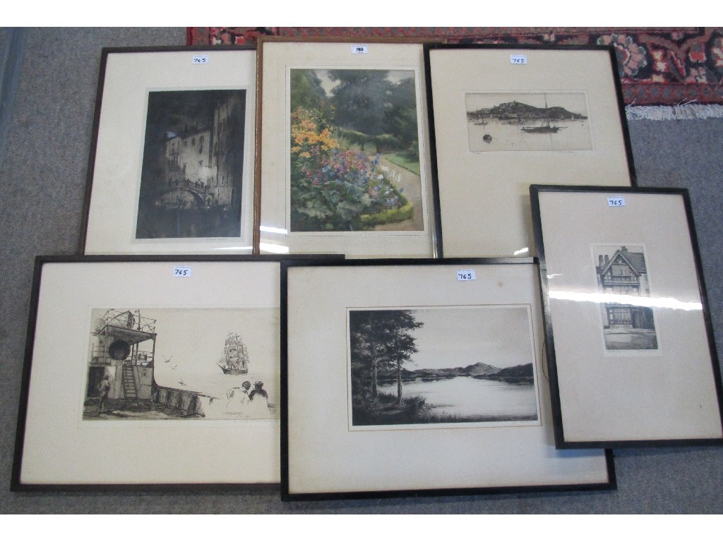 Appraisal: Lot comprising five etchings and a watercolour to include WILFRED