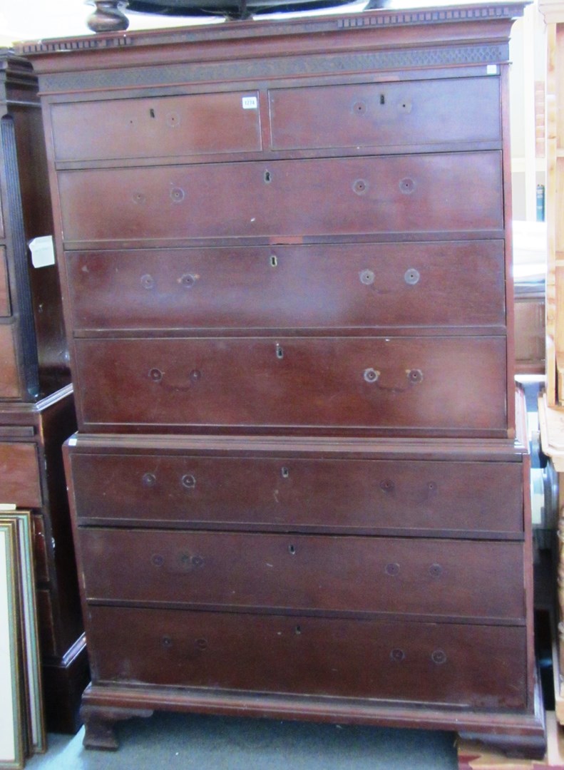 Appraisal: A George III mahogany chest on chest of two short