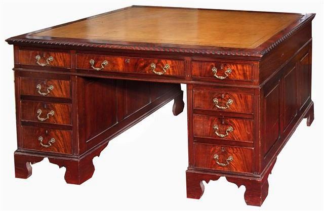 Appraisal: A GEORGE III STYLE MAHOGANY LARGE WRITING DESK having a