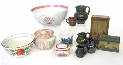 Appraisal: Group of redware spatterware and transferware itemspennsylvania and england th